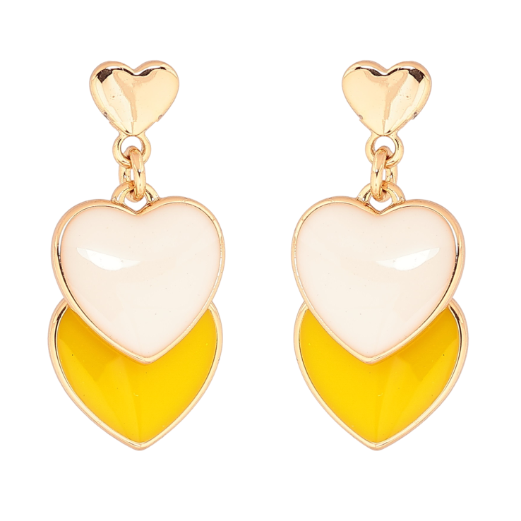 Серьги Xuping Позолота 18K пусеты Сердечки с белой и желтой эмалью фото №13 Серьги Xuping Позолота 18K пусеты Сердечки с белой и желтой эмалью фото №13