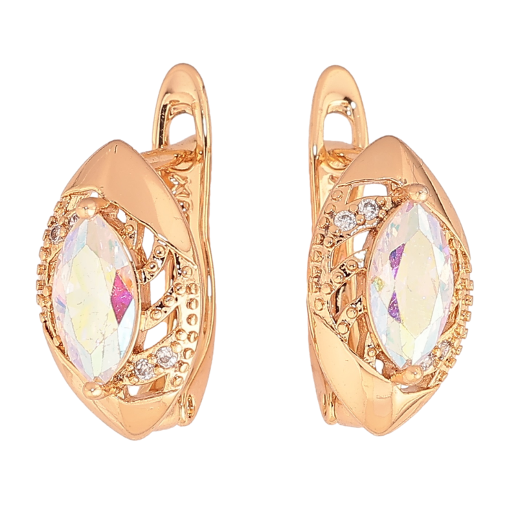 Серьги Xuping Позолота 18K английский замок Резной узор с радужными кристаллами на одну строну фото №2 Серьги Xuping Позолота 18K английский замок Резной узор с радужными кристаллами на одну строну фото №2