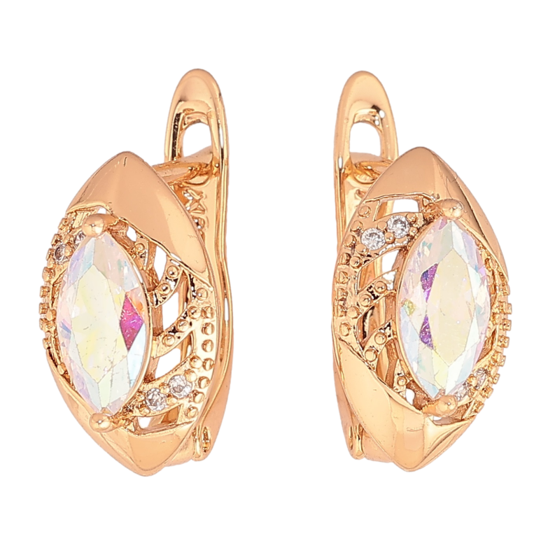 Серьги Xuping Позолота 18K английский замок Резной узор с радужными кристаллами на одну строну фото №1 Серьги Xuping Позолота 18K английский замок Резной узор с радужными кристаллами на одну строну фото №1