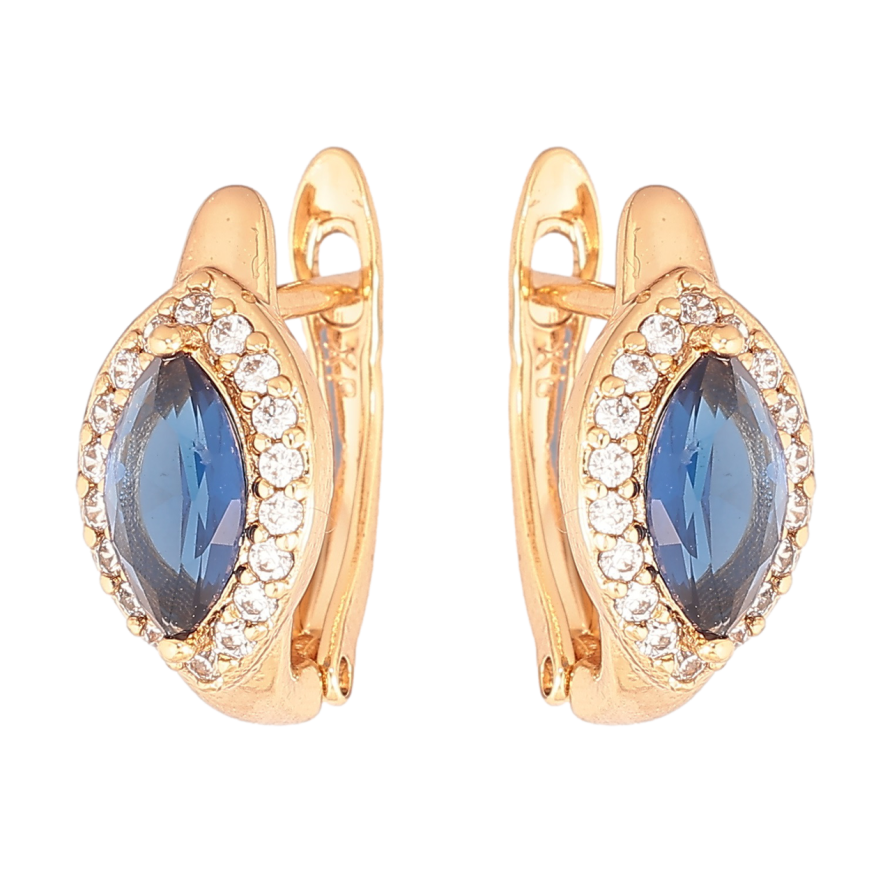 Серьги Xuping Позолота 18K английский замок Синий кристалл Маркиз в обрамлении фото №1 Серьги Xuping Позолота 18K английский замок Синий кристалл Маркиз в обрамлении фото №1