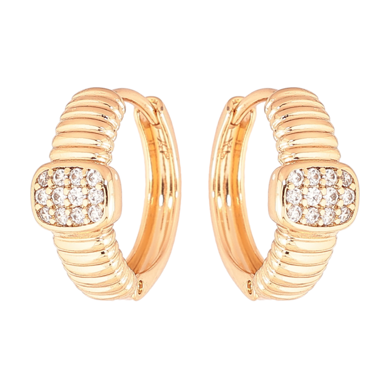 Сережки Xuping Позолота 18K колечка «Візерунок з інкрустацією кристалами» фото №3 Сережки Xuping Позолота 18K колечка «Візерунок з інкрустацією кристалами» фото №3