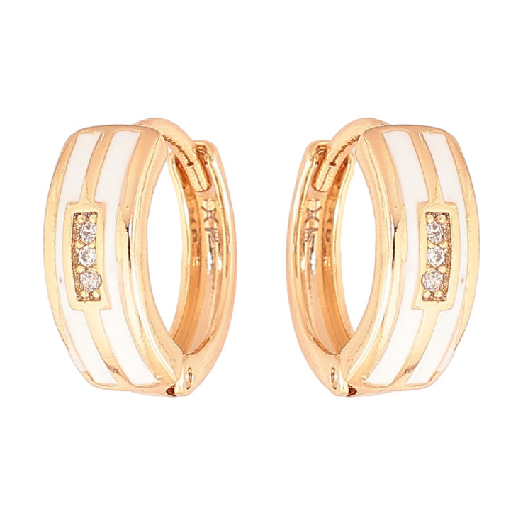 Серьги Xuping Позолота 18K колечки Узор с белой эмалью и кристаллами фото №7 Серьги Xuping Позолота 18K колечки Узор с белой эмалью и кристаллами фото №7