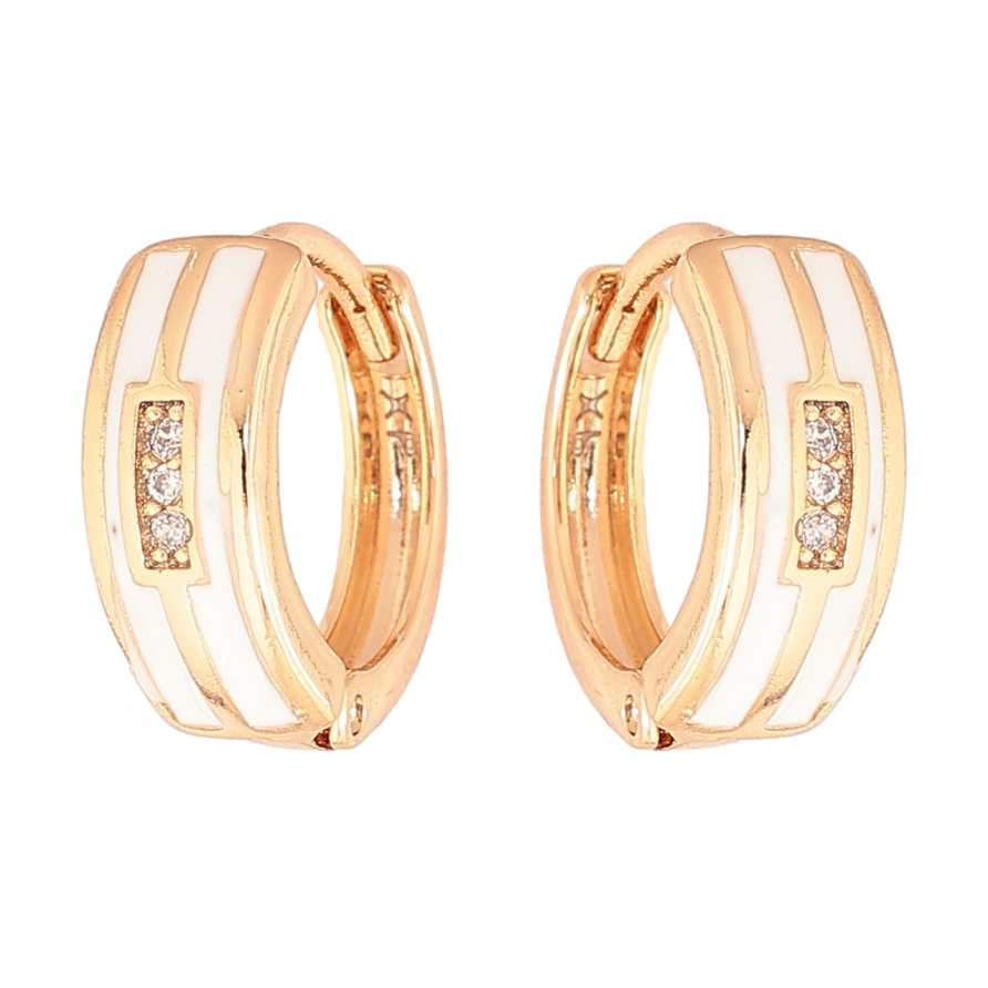 Серьги Xuping Позолота 18K колечки Узор с белой эмалью и кристаллами фото №1 Серьги Xuping Позолота 18K колечки Узор с белой эмалью и кристаллами фото №1