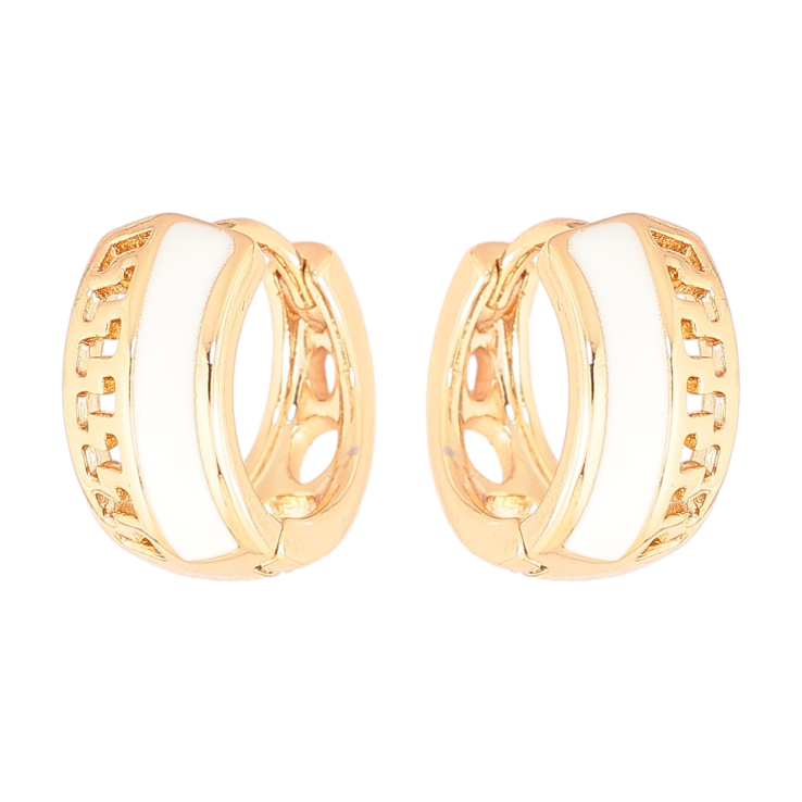 Серьги Xuping Позолота 18K колечки Резной узор с белой эмалью фото №6 Серьги Xuping Позолота 18K колечки Резной узор с белой эмалью фото №6