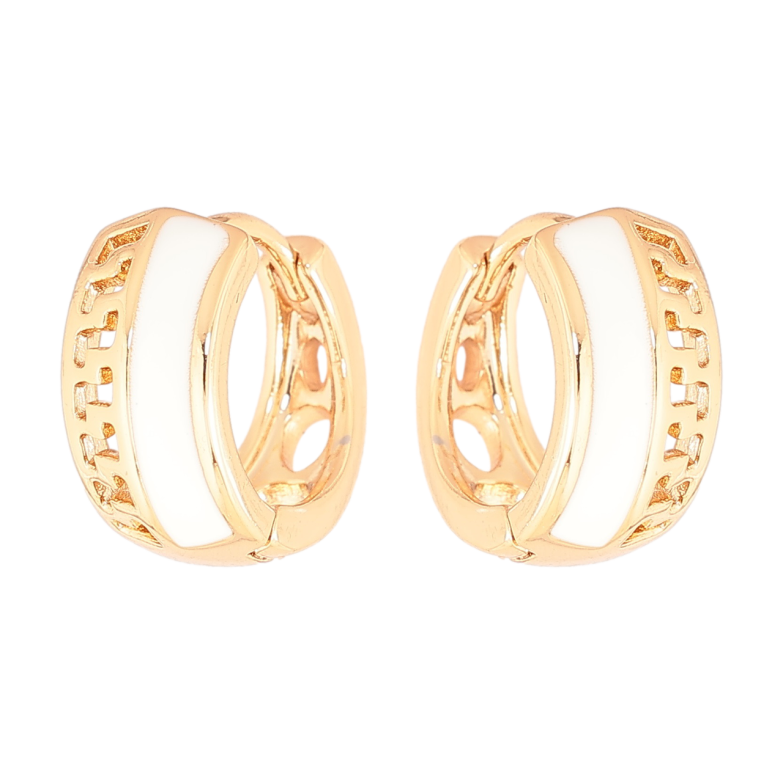 Серьги Xuping Позолота 18K колечки Резной узор с белой эмалью фото №1 Серьги Xuping Позолота 18K колечки Резной узор с белой эмалью фото №1
