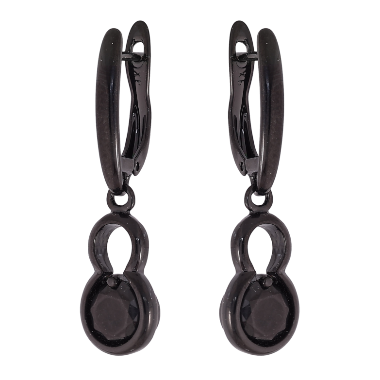 Серьги Xuping Позолота Black (черное золото) английский замок Подвески с черными кристаллами фото №3