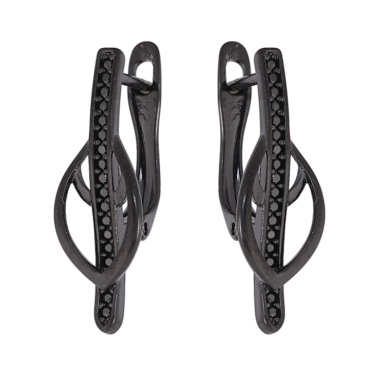 Серьги Xuping Позолота Black (черное золото) английский замок Декоративный узор с черными кристаллами фото №17