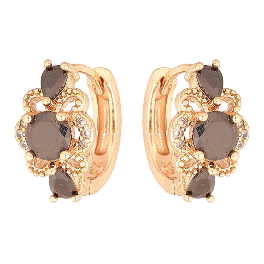 Серьги Xuping M&L Цвет 18K колечки Узор с черными кристаллами фото №1 Серьги Xuping M&L Цвет 18K колечки Узор с черными кристаллами фото №1