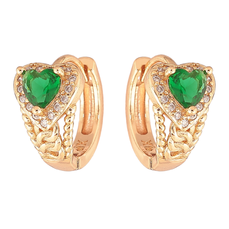 Сережки Xuping M&L Колір 18K колечка «Сердечка з зеленими кристалами» фото №10 Сережки Xuping M&L Колір 18K колечка «Сердечка з зеленими кристалами» фото №10