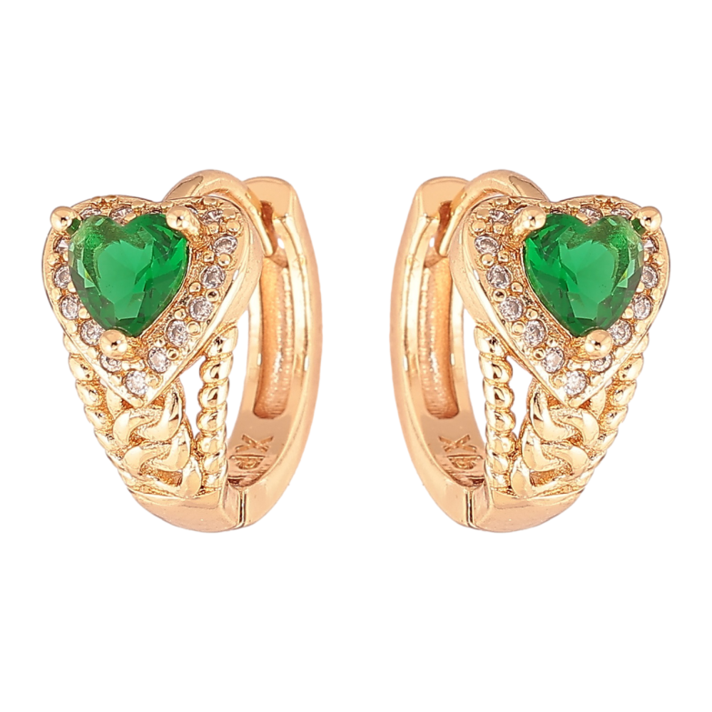 Сережки Xuping M&L Колір 18K колечка «Сердечка з зеленими кристалами» фото №9 Сережки Xuping M&L Колір 18K колечка «Сердечка з зеленими кристалами» фото №9