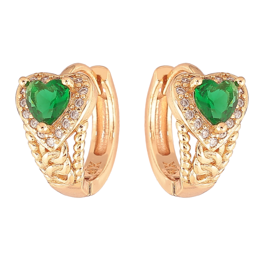 Сережки Xuping M&L Колір 18K колечка «Сердечка з зеленими кристалами» фото №1 Сережки Xuping M&L Колір 18K колечка «Сердечка з зеленими кристалами» фото №1