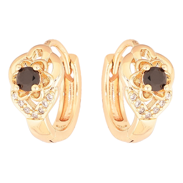 Сережки Xuping M&L Колір 18K колечка «Квіточки з чорними кристалами» фото №11 Сережки Xuping M&L Колір 18K колечка «Квіточки з чорними кристалами» фото №11