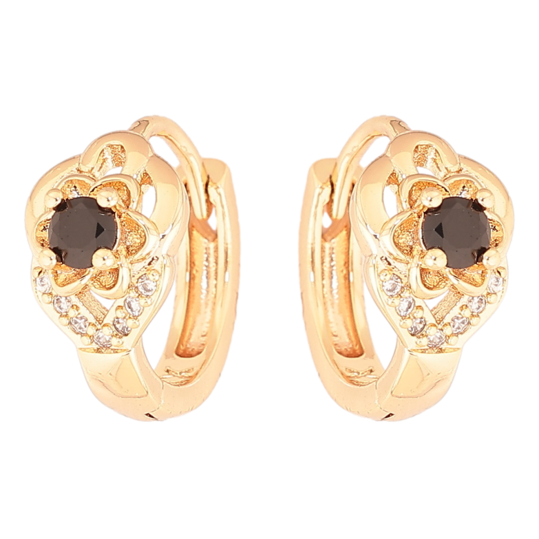 Сережки Xuping M&L Колір 18K колечка «Квіточки з чорними кристалами» фото №5 Сережки Xuping M&L Колір 18K колечка «Квіточки з чорними кристалами» фото №5
