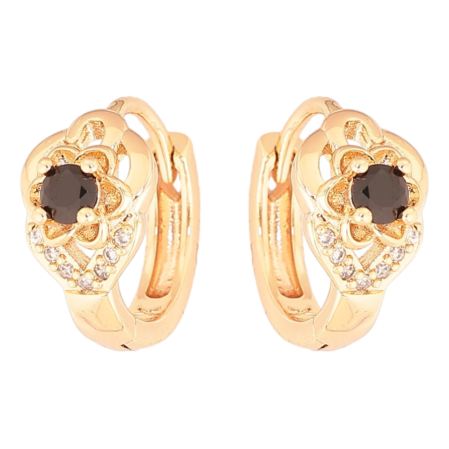 Серьги Xuping M&L Цвет 18K колечки Цветочки с черными кристаллами фото №1 Серьги Xuping M&L Цвет 18K колечки Цветочки с черными кристаллами фото №1