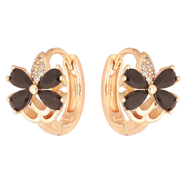 Серьги Xuping M&L Цвет 18K колечки Кристальные черные цветочки фото №2 Серьги Xuping M&L Цвет 18K колечки Кристальные черные цветочки фото №2