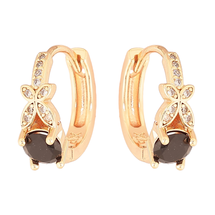 Серьги Xuping M&L Цвет 18K колечки Узор с черным кристаллом фото №4