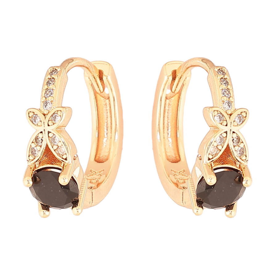 Серьги Xuping M&L Цвет 18K колечки Узор с черным кристаллом фото №1 Серьги Xuping M&L Цвет 18K колечки Узор с черным кристаллом фото №1