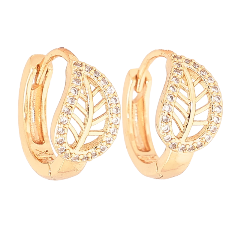 Сережки Xuping M&L Колір 18K колечка «Листочки» на один бік фото №1 Сережки Xuping M&L Колір 18K колечка «Листочки» на один бік фото №1