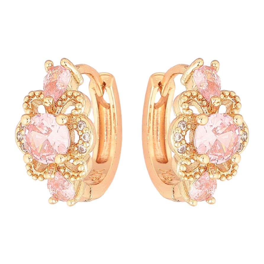 Сережки Xuping M&L Колір 18K колечка «Квіточки з рожевими кристалами» фото №1