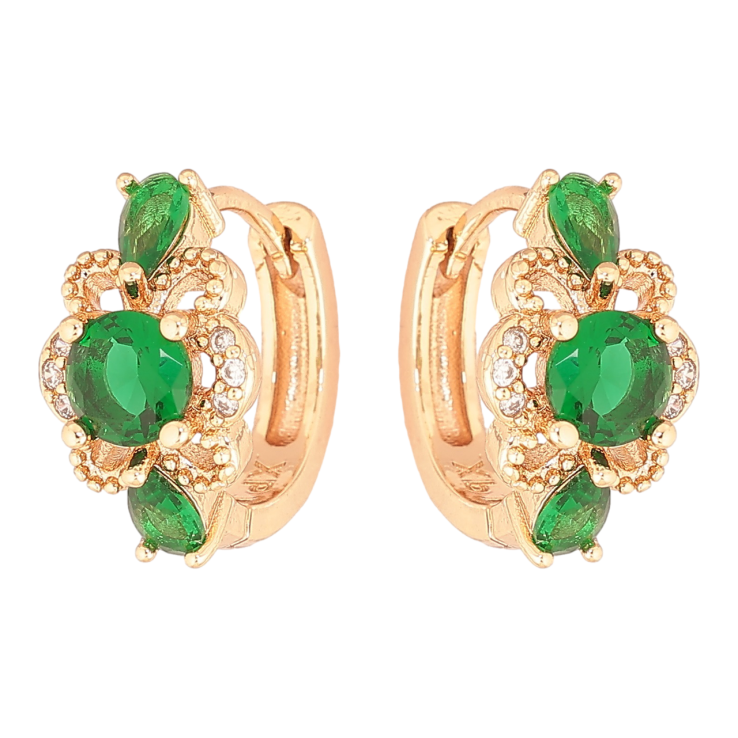 Серьги Xuping M&L Цвет 18K колечки Цветочки с зелеными кристаллами фото №3