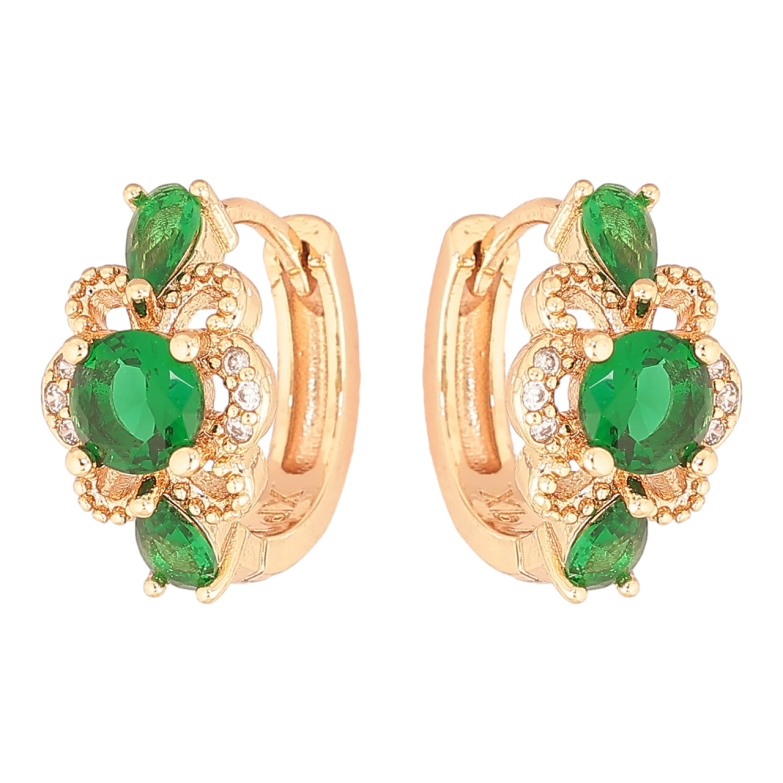 Сережки Xuping M&L Колір 18K колечка «Квіточки з зеленими кристалами» фото №1 Сережки Xuping M&L Колір 18K колечка «Квіточки з зеленими кристалами» фото №1