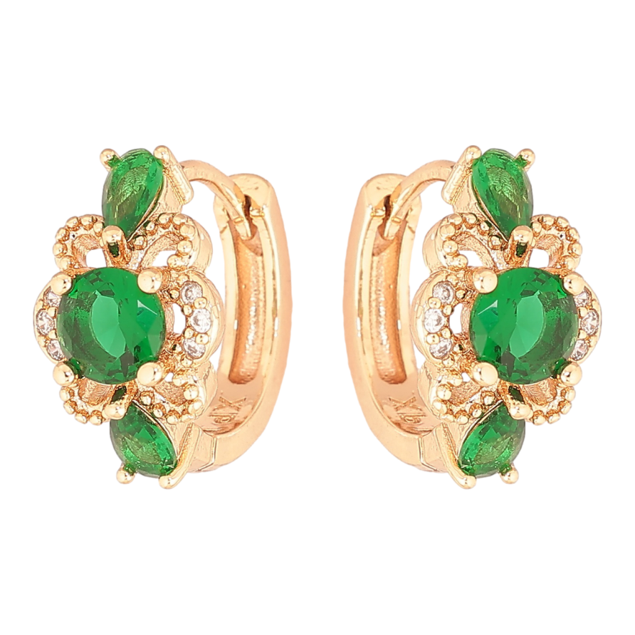 Серьги Xuping M&L Цвет 18K колечки Цветочки с зелеными кристаллами фото №1 Серьги Xuping M&L Цвет 18K колечки Цветочки с зелеными кристаллами фото №1