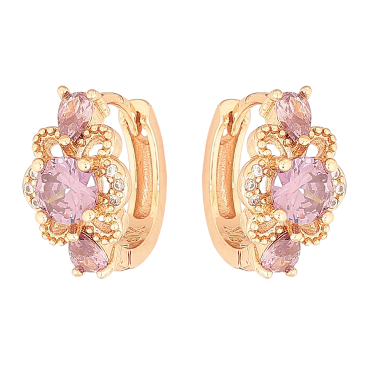 Сережки Xuping M&L Колір 18K колечка «Квіточки з бузковими кристалами» фото №22 Сережки Xuping M&L Колір 18K колечка «Квіточки з бузковими кристалами» фото №22