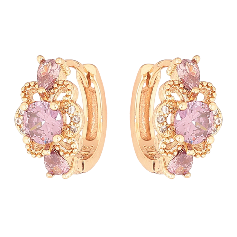 Сережки Xuping M&L Колір 18K колечка «Квіточки з бузковими кристалами» фото №3