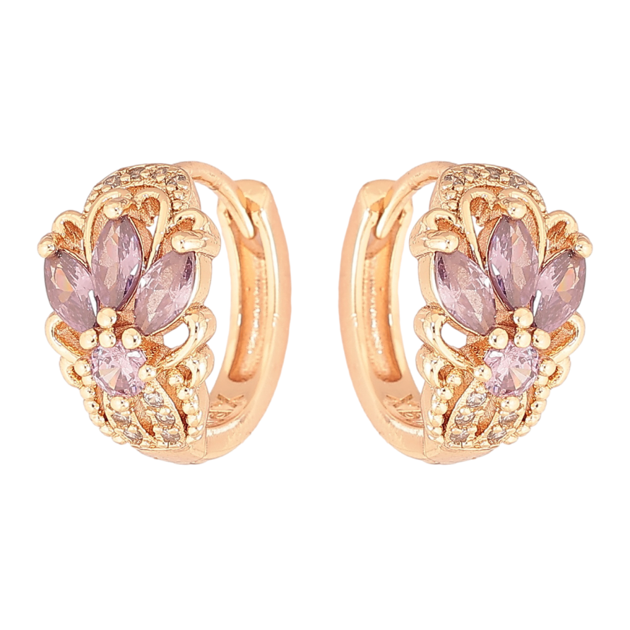 Серьги Xuping M&L Цвет 18K колечки Узор с сиреневыми кристаллами фото №1 Серьги Xuping M&L Цвет 18K колечки Узор с сиреневыми кристаллами фото №1