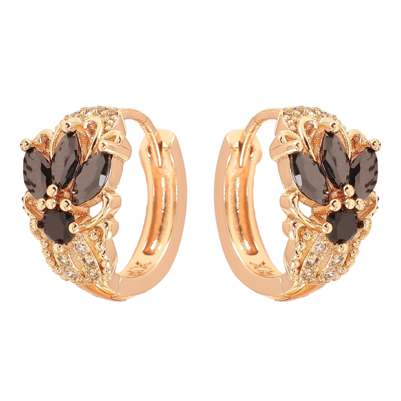 Сережки Xuping M&L Колір 18K колечка «Візерунок з чорними кристалами» фото №1 Сережки Xuping M&L Колір 18K колечка «Візерунок з чорними кристалами» фото №1