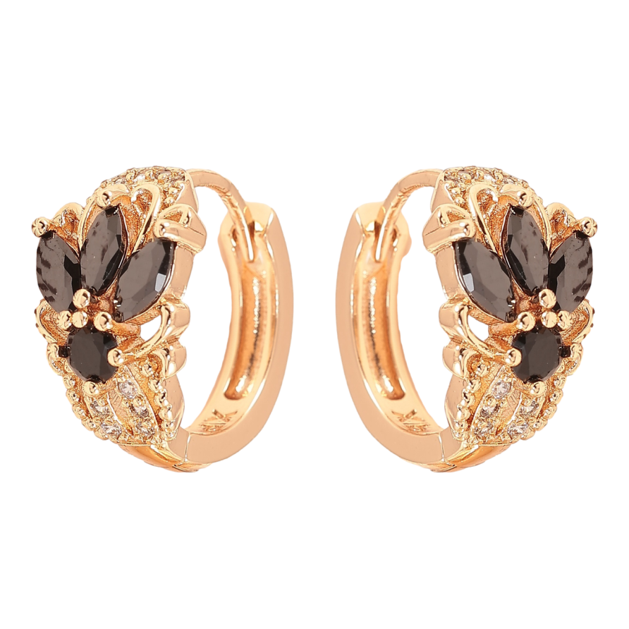 Серьги Xuping M&L Цвет 18K колечки Узор с черными кристаллами фото №1 Серьги Xuping M&L Цвет 18K колечки Узор с черными кристаллами фото №1