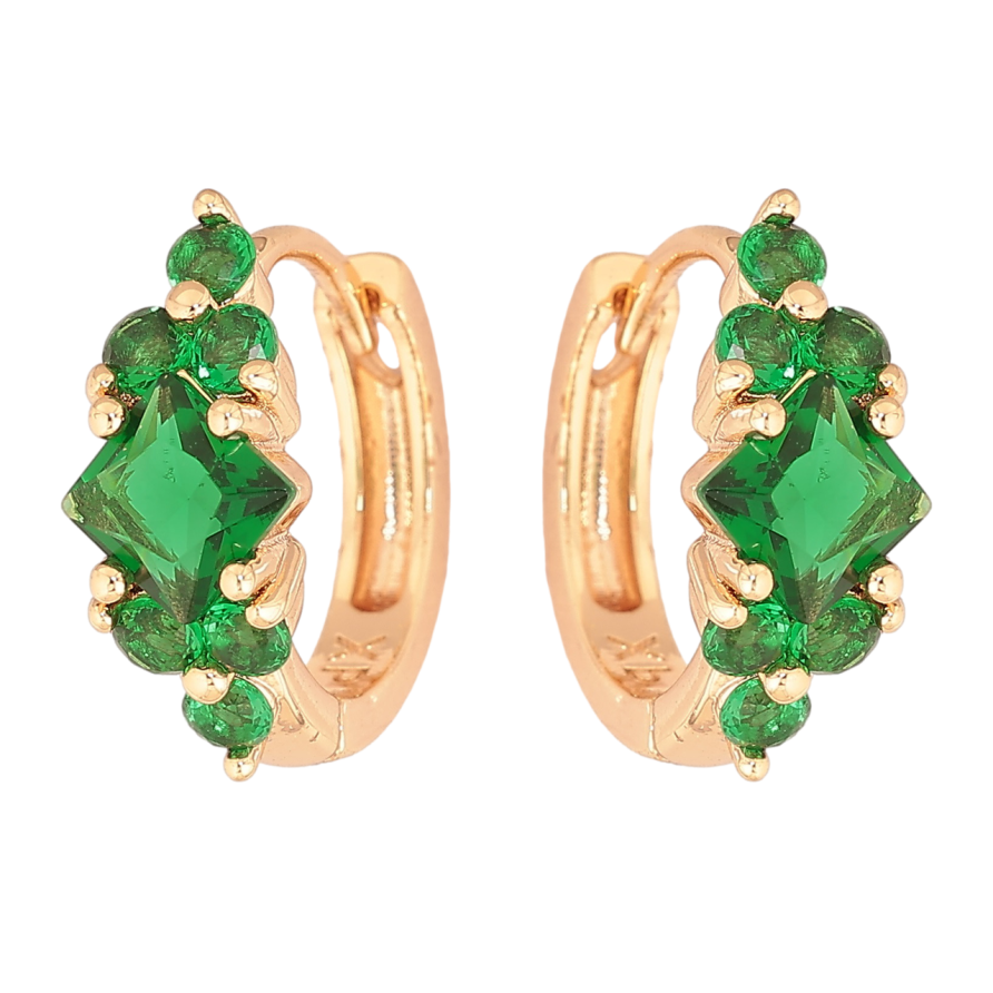Серьги Xuping M&L Цвет 18K колечки Узор с зелеными кристаллами фото №1