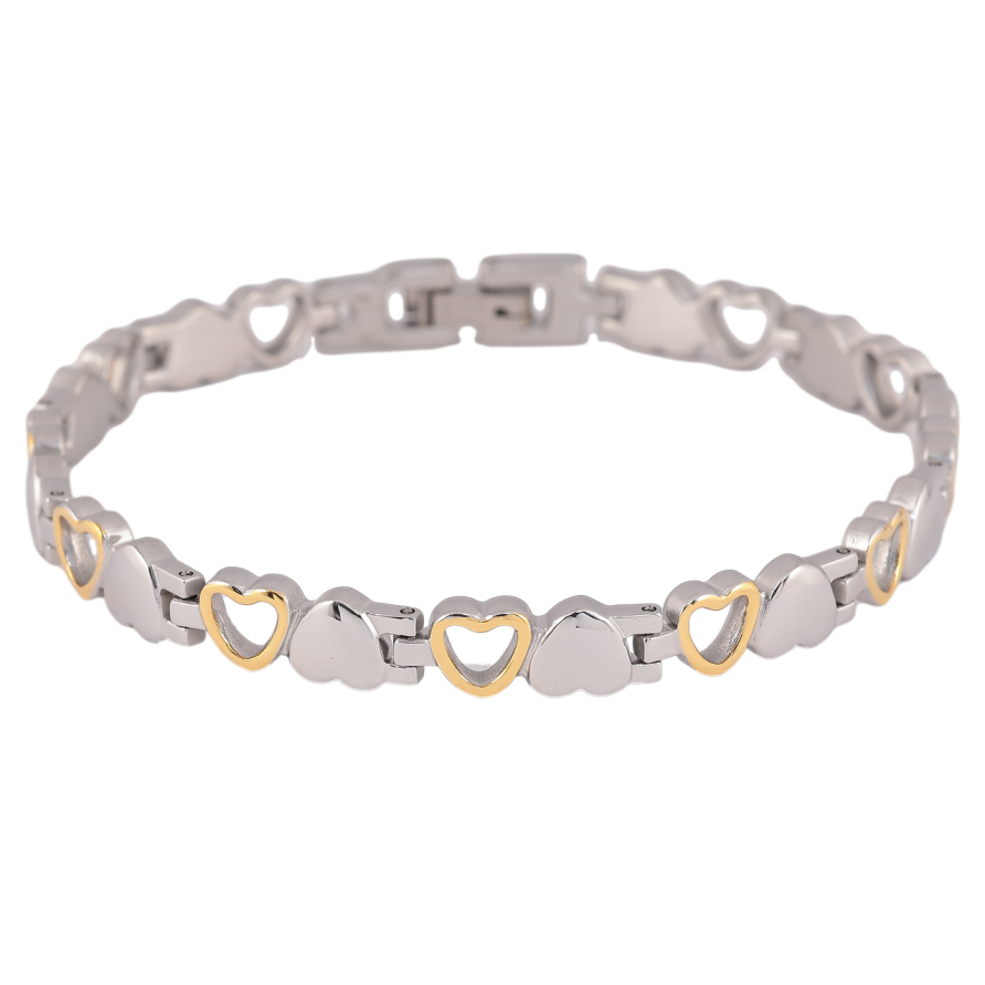 Браслет Xuping ТТМ Stainless Steel колір Родій+14К «Сердечка» довжина 20.5см х 7мм фото №1 Браслет Xuping ТТМ Stainless Steel колір Родій+14К «Сердечка» довжина 20.5см х 7мм фото №1