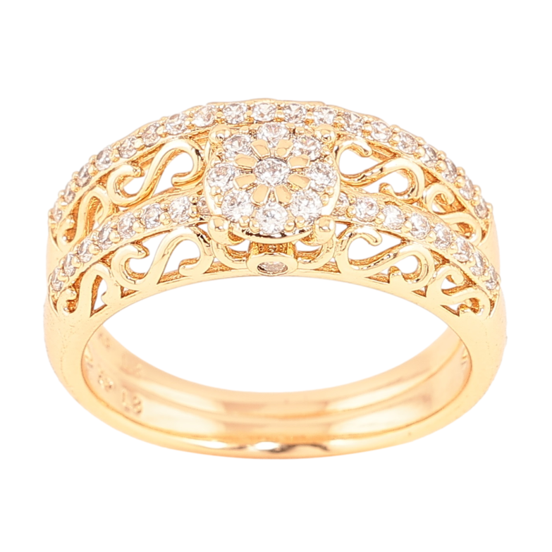 Каблучка Xuping Позолота 18K «Подвійне з вензельним візерунком і кристалами» фото №1 Каблучка Xuping Позолота 18K «Подвійне з вензельним візерунком і кристалами» фото №1