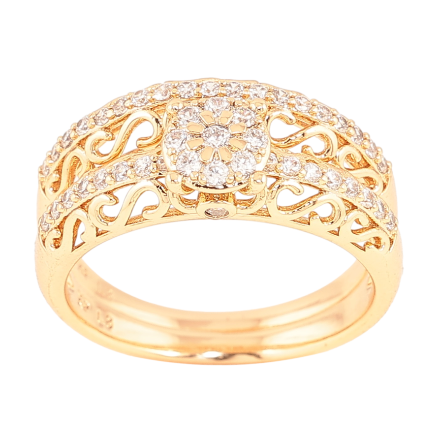 Каблучка Xuping Позолота 18K «Подвійне з вензельним візерунком і кристалами» фото №1 Каблучка Xuping Позолота 18K «Подвійне з вензельним візерунком і кристалами» фото №1