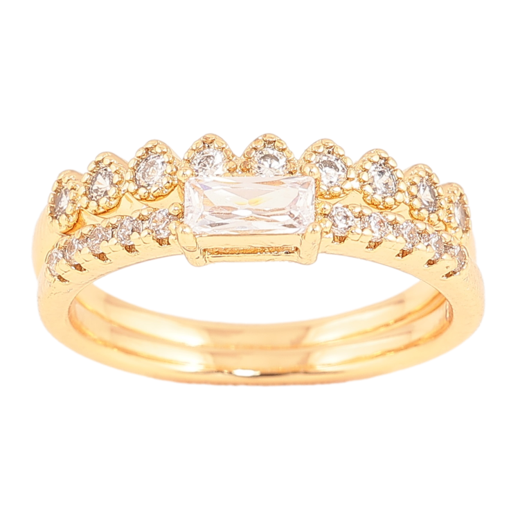 Каблучка Xuping Позолота 18K «Подвійне з доріжками кристалів» фото №4 Каблучка Xuping Позолота 18K «Подвійне з доріжками кристалів» фото №4