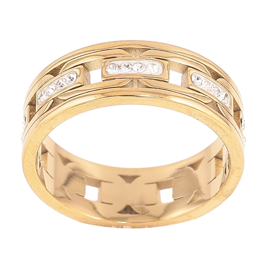 Кольцо Xuping TTM Stainless Steel Цвет 14К Узор с кристаллами, шир. 7мм фото №1 Кольцо Xuping TTM Stainless Steel Цвет 14К Узор с кристаллами, шир. 7мм фото №1