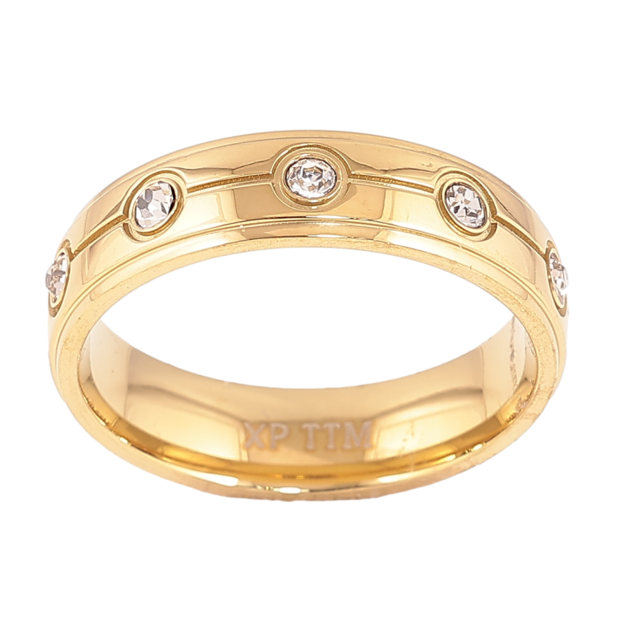Каблучка Xuping TTM Stainless Steel Колір 14К Візерунок з кристалами, шир. 5.5мм фото №1 Каблучка Xuping TTM Stainless Steel Колір 14К Візерунок з кристалами, шир. 5.5мм фото №1