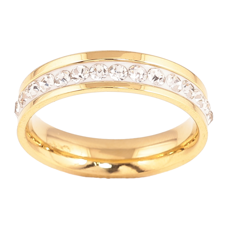 Каблучка Xuping TTM Stainless Steel Колір 14К «Доріжка кристалів, шир. 5мм» фото №3 Каблучка Xuping TTM Stainless Steel Колір 14К «Доріжка кристалів, шир. 5мм» фото №3