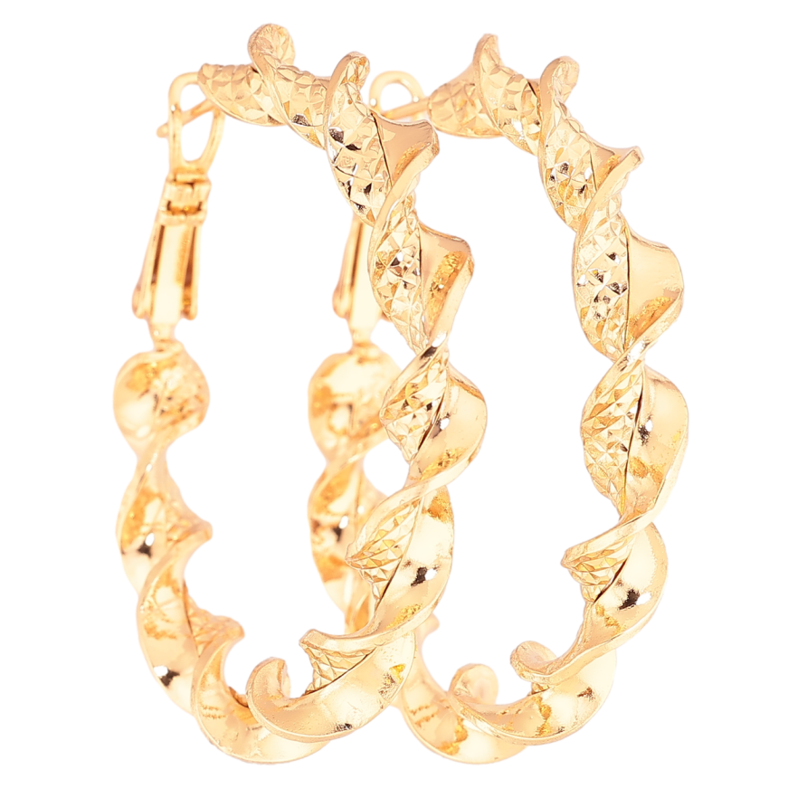 Сережки Xuping Позолота 18K кільця (конго) «Декоративний візерунок» ø 4см фото №1 Сережки Xuping Позолота 18K кільця (конго) «Декоративний візерунок» ø 4см фото №1