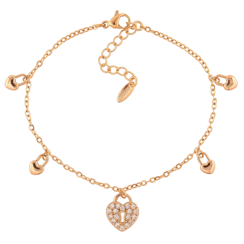 Браслет Xuping Позолота 18K Цепочка с подвесками сердечками-замочками размер с доп. цепочкой 17-20,5см х 2мм фото №7 Браслет Xuping Позолота 18K Цепочка с подвесками сердечками-замочками размер с доп. цепочкой 17-20,5см х 2мм фото №7