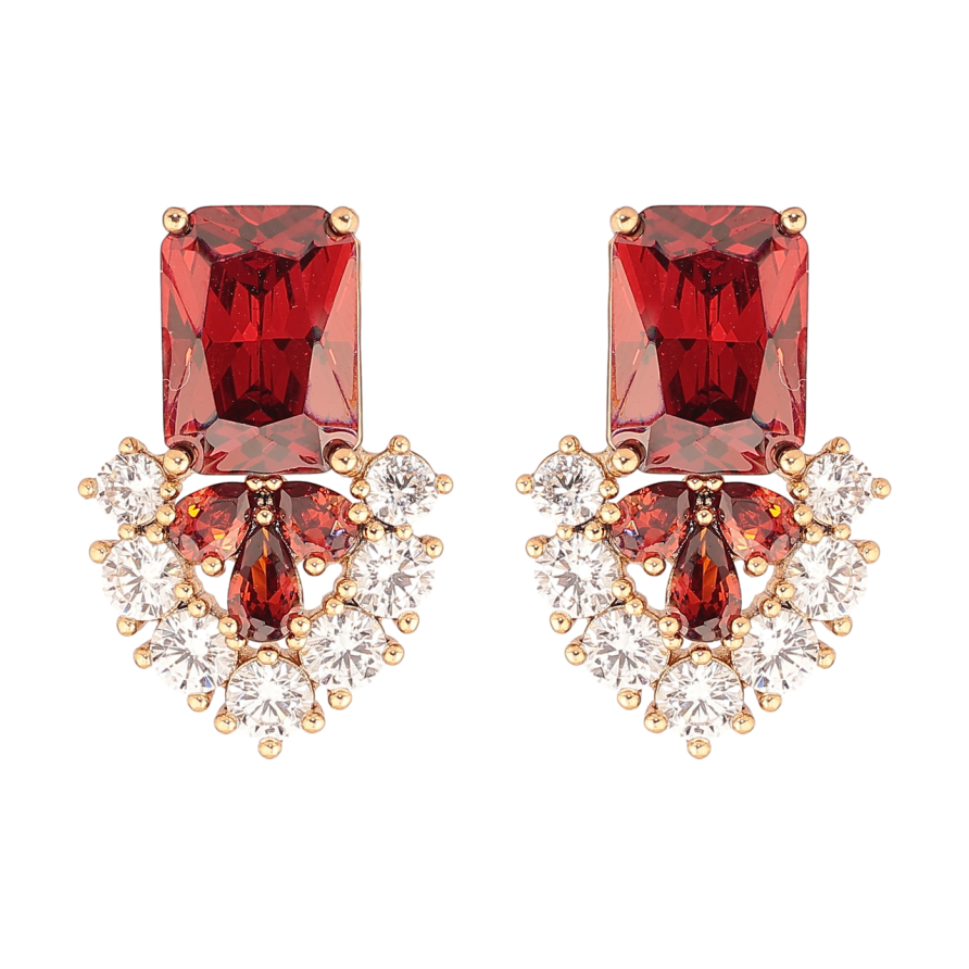 Серьги Xuping Позолота 18K пусеты Узор из красных кристаллов фото №1 Серьги Xuping Позолота 18K пусеты Узор из красных кристаллов фото №1