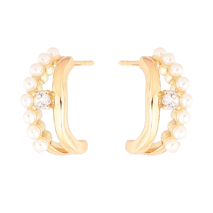 Серьги Xuping Позолота 18K пусеты Дуги с жемчужинками фото №1 Серьги Xuping Позолота 18K пусеты Дуги с жемчужинками фото №1