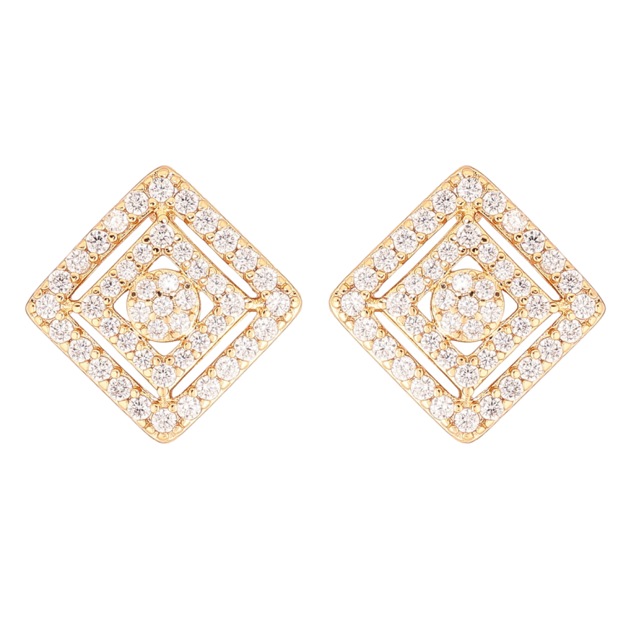 Серьги Xuping Позолота 18K пусеты Ромбы с инкрустацией кристаллами фото №1 Серьги Xuping Позолота 18K пусеты Ромбы с инкрустацией кристаллами фото №1