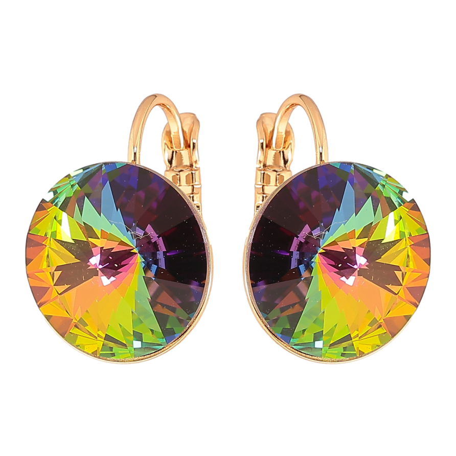 Сережки Xuping колір 18К з кристалами Swarovski французький замок «Кристали Vitrail Medium, ø 14мм» фото №1 Сережки Xuping колір 18К з кристалами Swarovski французький замок «Кристали Vitrail Medium, ø 14мм» фото №1