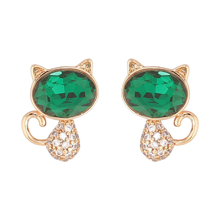 Сережки Xuping колір 18К з кристалами Swarovski пусети «Котики з кристалами Emerald» фото №3 Сережки Xuping колір 18К з кристалами Swarovski пусети «Котики з кристалами Emerald» фото №3