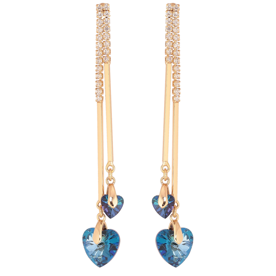 Серьги Xuping цвет 18К с кристаллами Swarovski пусеты Подвески с кристальными сердечками Metallic Blue фото №1 Серьги Xuping цвет 18К с кристаллами Swarovski пусеты Подвески с кристальными сердечками Metallic Blue фото №1