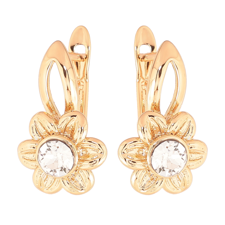 Серьги Xuping цвет 18К с кристаллами Swarovski английский замок Цветочки с кристаллами Clear фото №18