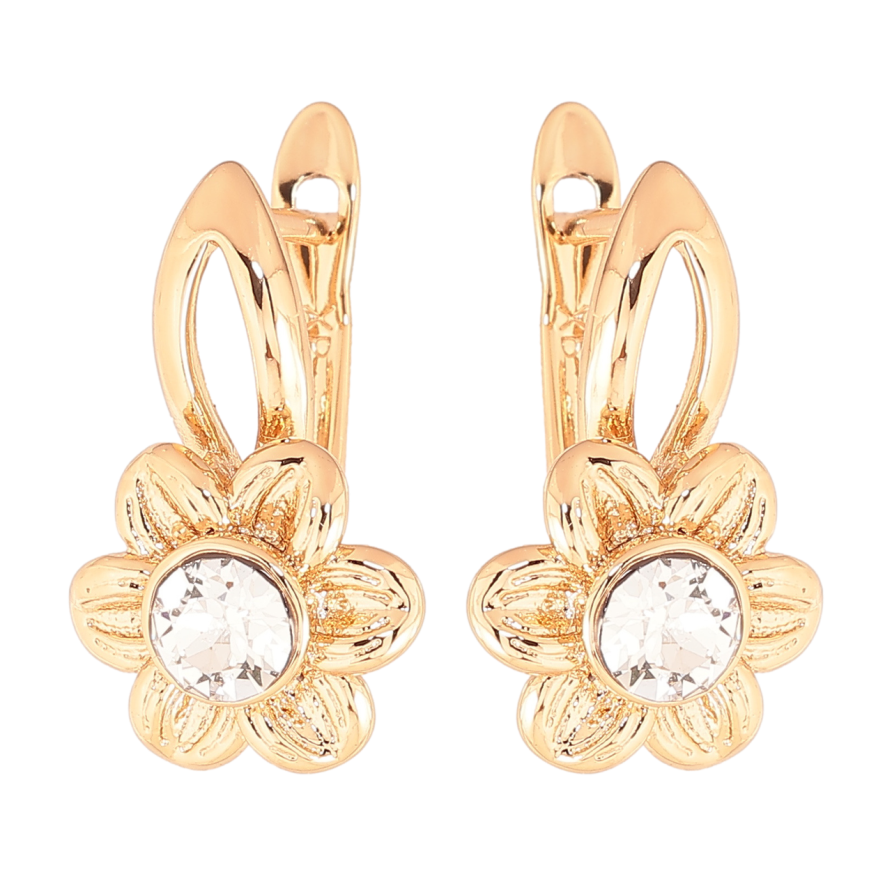 Серьги Xuping цвет 18К с кристаллами Swarovski английский замок Цветочки с кристаллами Clear фото №1 Серьги Xuping цвет 18К с кристаллами Swarovski английский замок Цветочки с кристаллами Clear фото №1