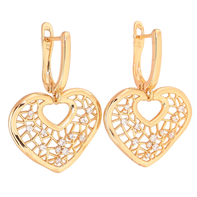 Серьги Xuping Позолота 18K английский замок Ажурные сердечки с кристаллами фото №1 Серьги Xuping Позолота 18K английский замок Ажурные сердечки с кристаллами фото №1